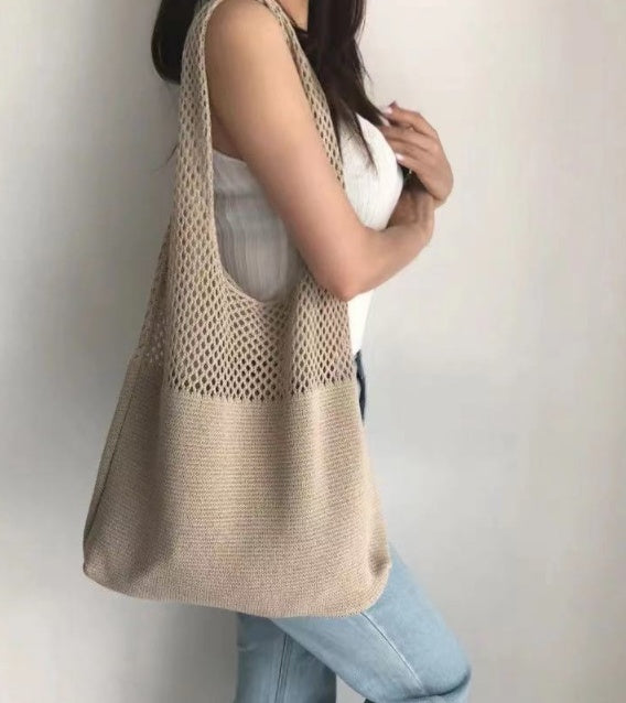 Simple Vintage Cutout Knit Tote Bag