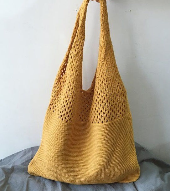 Simple Vintage Cutout Knit Tote Bag
